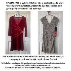 Bundle:  2 party dresses:  red velvet dress &  a champagne - colored dress